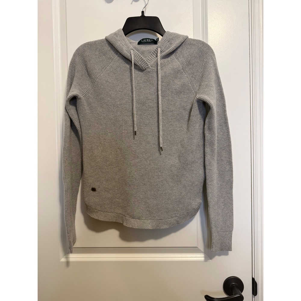 Lauren Ralph Lauren Waffle Knit Hoodie Womens Small Gray Excellent Cotton Cozy
